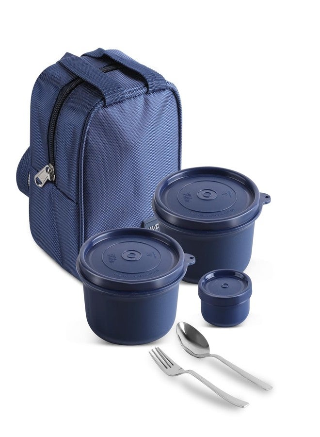 جايبي بلس علبة غداء جاي بي بلس هوم بايتس للمكتب، سعة 830 مل، محكمة الإغلاق، بثلاثة أقسام (2 × 390 مل، 1 × 50 مل)، مانعة للتسرب، وعاءان داخليان من الفولاذ المقاوم للصدأ آمنان للاستخدام في الميكروويف، مع حقيبة معزولة، وملعقة وشوكة، لون أزرق - Image 1